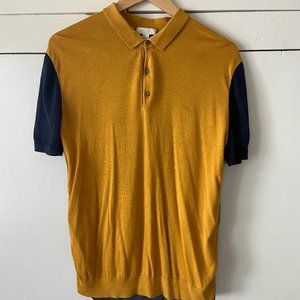 COS Polo Button Up Gold Gray Blue Color Block